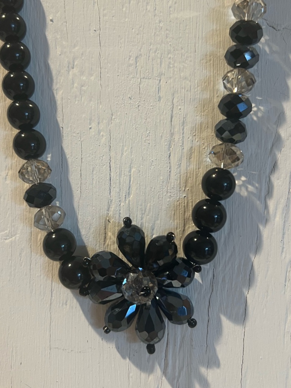 Black Crystal Flower Statement Necklace - Women Jewelry